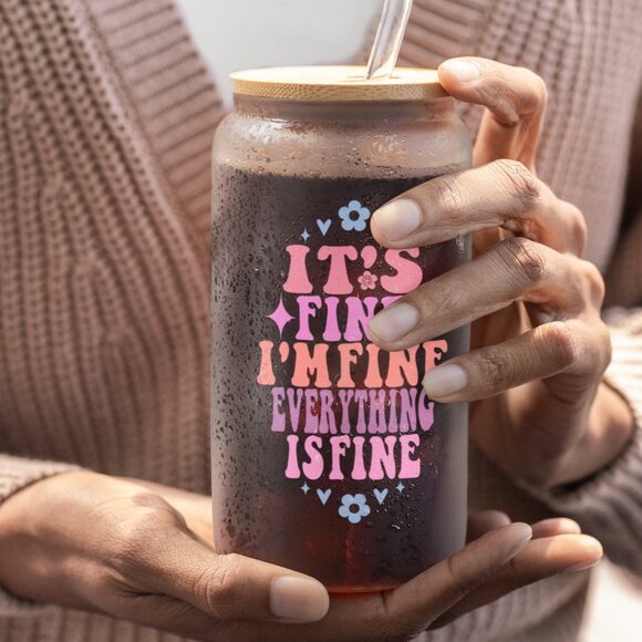 It’s Fine I’m Fine Everything Is Fine, Groovy Tumbler, Retro Funny Glass Cup,70s - Picture 2 of 7